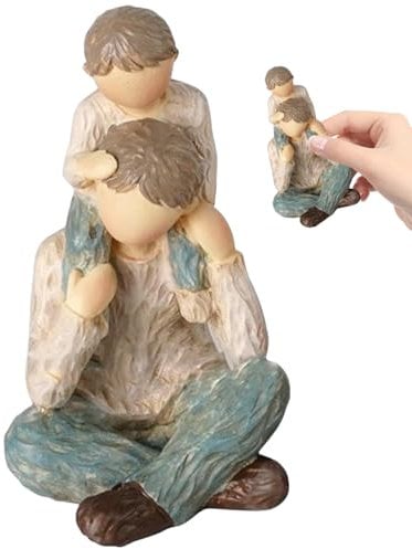 Tadoiooy Father and Son Figurine 4.5x2.6x3inch Realistic Resin Father Figure with Son Sitting on Shoulder, Ideal Home Decor for Living Room, Bedroom