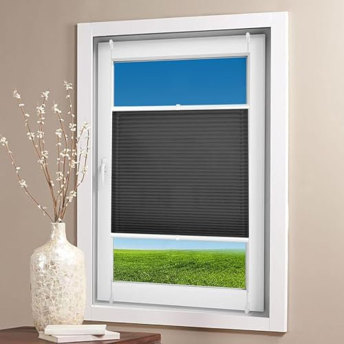 Plissee-Faltstore ohne Bohren, 120 x 190 cm, Blickschutz blickdicht schwarz, einfache Montage an Türen und Fenstern, Montagezubehör im Lieferumfang enthalten