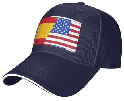 PPHGUT Gorra de béisbol con estampado de bandera de España americana, ajuste de tamaño, cómoda, unisex, aspecto elegante