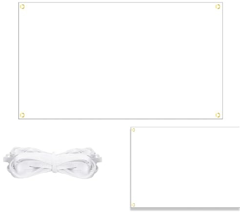 Großes Leeres Blanko Fahnen Banner Weiß Polyester Lackierbar Lang Leinwand Banner mit 6m Hängendem Seil für Hochzeit Geburtstag Party Outdoor (180x100cm)