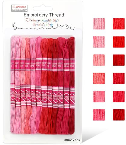 Tundi Stickgarn, 12 Stränge Stickgarn der Roten Serie, Kreuzstichgarn für Armbandherstellung und Stickarbeiten