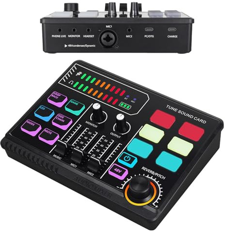 Gaming Audio Mixer, RGB PC Mixer for Streaming mit 48 V Phantom Power, RGB Mischpult für XLR Mikrofon, DIY Sound Effects, Volume Control für Streaming Musiker, Podcast, Aufnahme, Gesang,Gaming