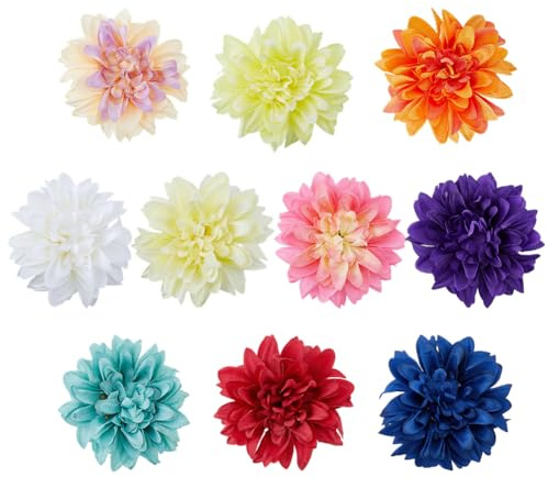 CREATCABIN 10Pcs 10 Colors Artificial Dahlia Flower Heads Hawaiian Flowers Head Bulk Colorful Cloth Faux Floral Decoration Accessories for Hair Clips Wedding Vacation Beach Party Home Decor 3.94 Inch