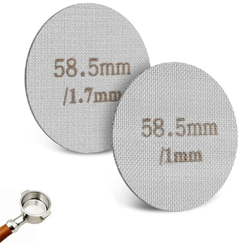 RhiVrillion Puck Screen 58.5 mm, 2 Stück Espresso Sieb für Siebträger, 150µm Edelstahl, 1 mm/1.7 mm Dicke, Wiederverwendbar Rostfrei Espresso Sieb für Kaffee