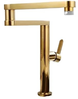 YACODLUL Brushed Gold Pot Filler Tap Deck Mounted Foldable Kitchen Faucet Hot Cold Sink Tap Rotate Folding Spout Gold Brass