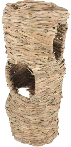 FUTUREORYY Tunnel à Jouets pour Hamster et Petits Animaux en Paille Beige, Cachette et Exercice pour Cage de Chinchilla et Cobayes