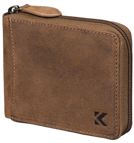 EAAKIE Herren Geldbörse aus Echtleder, Hunterleder Portemonnaie Querformat mit RFID Schutz, großes Münzfach, 8 Kartenfächern, edle Geschenkbox – Leder Geldbeutel, Brieftasche, Portmonee (Tan)