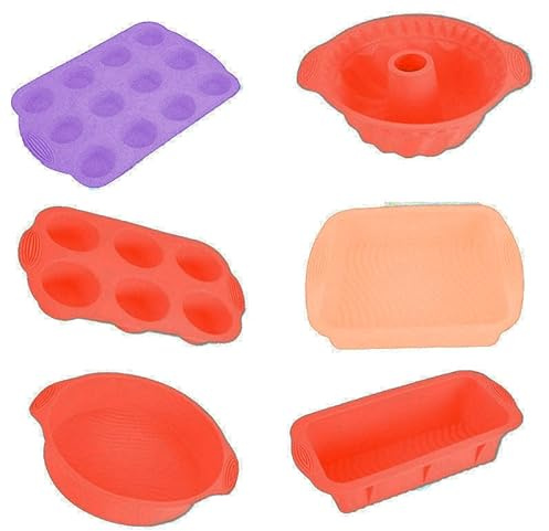 6-in-1 Silikon Backform Set, hitzebeständiges Backform Zubehör, Formwerkzeug Set für Kuchen, Pfannkuchen, Butter, Cupcakes, Brot, Muffins und Ofenutensilien