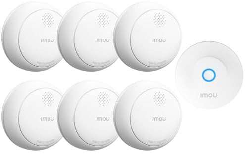 Imou Detector de Humo WiFi Inteligente,EN14604,Batería de 5 Años,6uds.+1Hub | 85dB Sirena, Alarma Sincronizada sin Red con Hub Zigbee, Control Remoto y Notificaciones vía App, Instalación Fácil