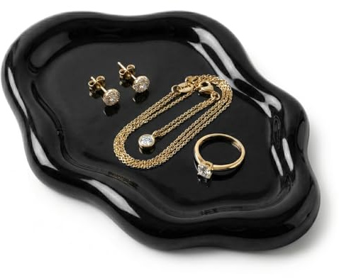 Ceramic Jewellery Dish Trinket Dish - Cloud Shape Tray Jewellery Dish Small Key Tray Perfume Tray, Trinket Tray Vanity Tray for Cosmetic, Ring, Necklace, Bracelet, Gifts for Women, Mother (Black)