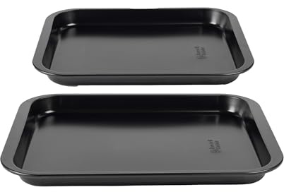Russell Hobbs Everyday Baking Tray Set, 2 Pack 31/35 Cm Oven Sheets, Black | Carbon Steel Construction, ILAG Non-Stick Coating, Dishwasher Safe, Made In UK, Black Finish