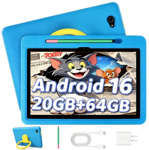 Laptok Tablet Bambini 10 Pollici Android 16 Tablet, 20GB 1TB TF, Controllo Parentale, 8MP Fotocamera, 6000mAh, WiFi 6/BT 5.3, Tablets con Custodia Protettiva - Blu