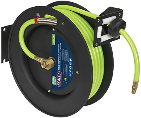 Sealey Sa841Hv Retractable Air Hose Metal Reel 15Mtr 10Mm Id Hi-Vis Tpr Hose