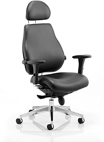 Dynamic PO000013 Chiro Plus Ultimate Leather Chair with Arms and Headrest - Black