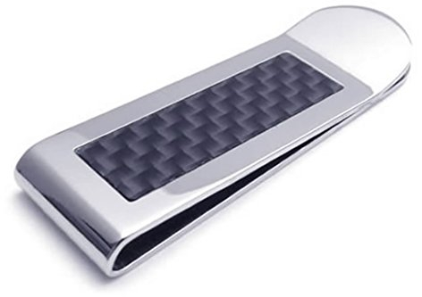 KONOV Schmuck Geldklammer – Minimalistisches Design – Hohe Qualität – Edelstahl Kohlefaser – Für Damen und Herren – Farbe schwarz silber – mit Geschenktasche – f22005