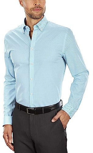 Tommy Hilfiger Chemise Moulante pour Homme Motif Vichy - Bleu - 44 cm Cou 91/94 cm Manche(XL)