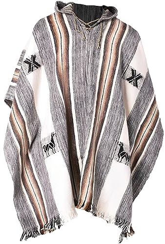 Gamboa - Warm und Weich Alpaka Rundhalspullover für Herren - Weiß Natürlich mit Brown und Grey Geometric Design, Grau, Einheitsgröße