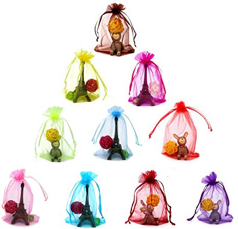 100 pz 10 x 15 cm multicolore regalo in organza, cordino sacchetti per festa di nozze festival (10 colori)