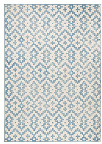 Zala Living Kurzflor Velours Teppich Duo Blau Creme, 70x140 cm