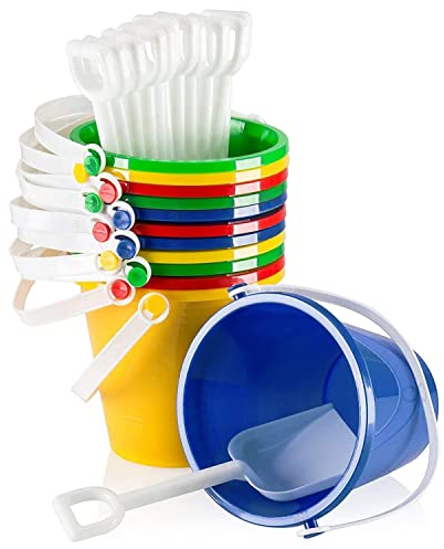 Top Race 5 inch Beach Pails and Sand Shovels Set for Kids - Beach and Sand Toys Outdoor Games- Sand Moulds at the Sandbox Set of 6