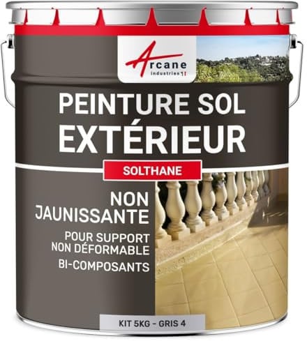 ARCANE INDUSTRIES Peinture Sol extérieur intérieur pour béton, Haute résistance, Non jaunissante : Solthane - 5 kg Telegris 4 - RAL 7047