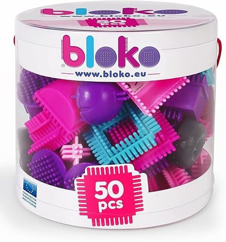 BLOKO – Tube de 50 BIoko Rose – Dès 12 Mois – Fabriqué en Europe – Jouet de Construction 1er âge – 503532