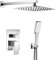 Kibath 466351 Grifo monomando empotrar CAS salida pared. Acabado cuadrado cromo brillo. Incluye soporte con toma agua, flexo PVC plateado, brazo ducha y rociador extraplano, 1
