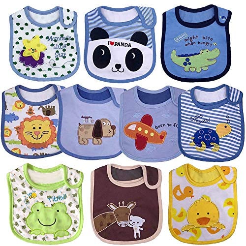 Yafane Baby Dribble Bibs Waterproof Absorbent Cotton Drool Bibs for Baby Boys Girls Unisex Bibs Toddlers Infants for Feeding and Teething 10 Pack (Blue)