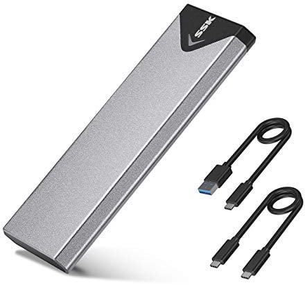 SSK Aluminium M.2 NVME SATA SSD Gehäuse Adapter, USB 3.2 Gen 2 (10 Gbit/s) auf PCI-E NGFF M-Key/(B+M) Key Solid State Drive Externes Gehäuse unterstützt UASP Trim für NVME/SATA SSDs 2242/ 2260/2280
