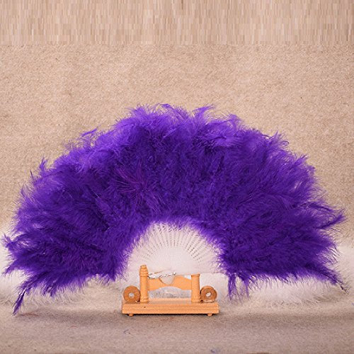 Lazzboy Feather Hand Folding Fans Showgirl Fancy Dance Elegant Plastic Costume Party Wedding Opera Decorations(Purple,26cm)