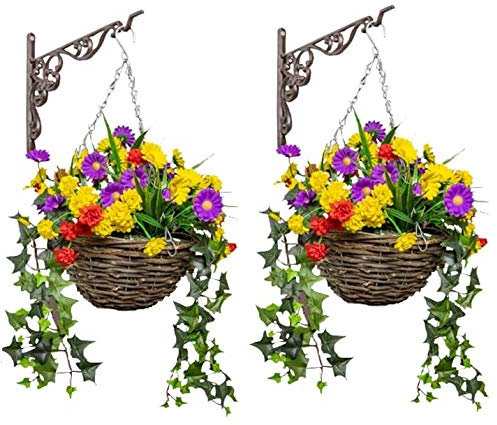 Primrose Premium Large Artificial Outdoor Hanging Baskets With Flowers (Wildflower, Set of 2)