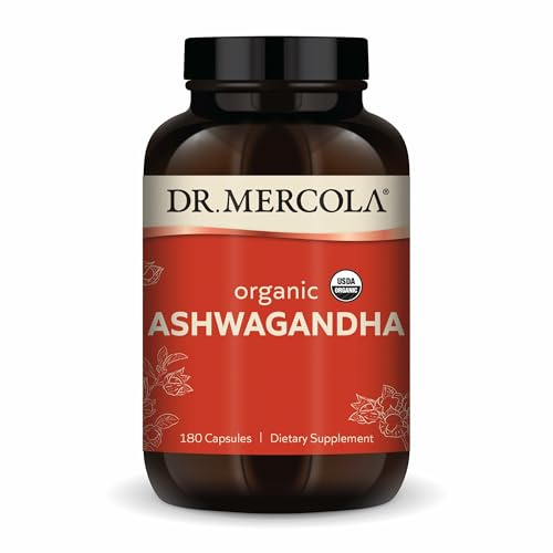 Dr. Mercola Organic Ashwagandha - Supports Energy Production & Adrenal Health - 800 mg Per Serving - Non-GMO, Gluten-Free & Soy-Free - Certified USDA Organic - 180 Capsules (90 Servings)