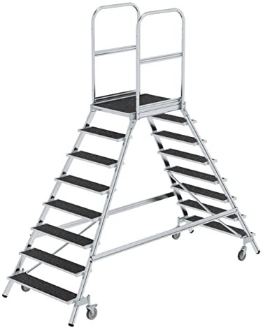 Günzburger Steigtechnik Podesttreppe beids. begehbar mit Federrolle Korundbeschichtung R 13-8 Stufen