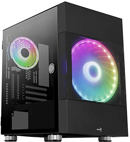 Aerocool Atomic ARGB Mini Tower PC Gaming Case with Temered Glass Window, 2 x ARGB Fans, 2 x USB 3.0, Supports Micro-ATX/Mini-ITX, Black ATOMICBK
