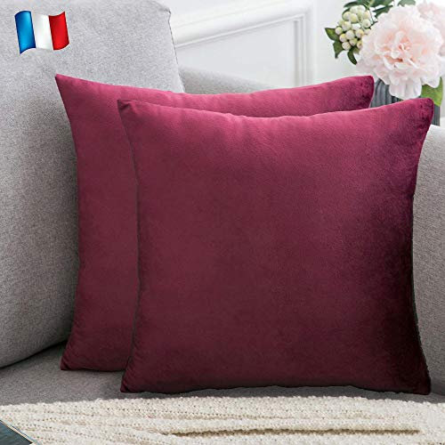 Douceur De Plumes 2er Set Kissenbezug Pflaume Burgunder Samt 50x50 cm Einfacher, weicher und moderner rechteckiger Kissenbezug für Wohnzimmer Skandinavisches lila, lila Sofa (2 Pflaumen)