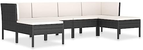 vidaXL Gartenmöbel 6-TLG. mit Auflagen Lounge Sofa Garten Garnitur Sitzgruppe Sitzgarnitur Gartenset Gartensofa Mittelsofa Ecksofa Poly Rattan Schwarz