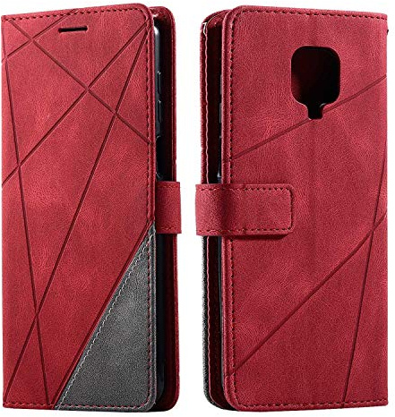 SONWO Cover per Xiaomi Redmi Note 9 PRO, Flip Caso in PU Pelle Case Cover Portafoglio Custodia per Xiaomi Redmi Note 9 PRO, [Kickstand] [Slot per Schede], Rosso