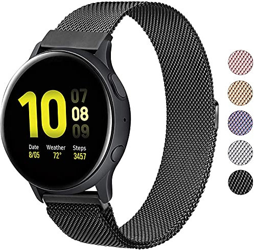 Wanme Correa Compatible con Samsung Galaxy Watch Active/Active 2 40mm 44mm, 20mm Metal Pulsera de Repuesto de Acero Inoxidable para Galaxy Watch 3 41mm / Gear S2 Classic/Gear Sport (Negro)