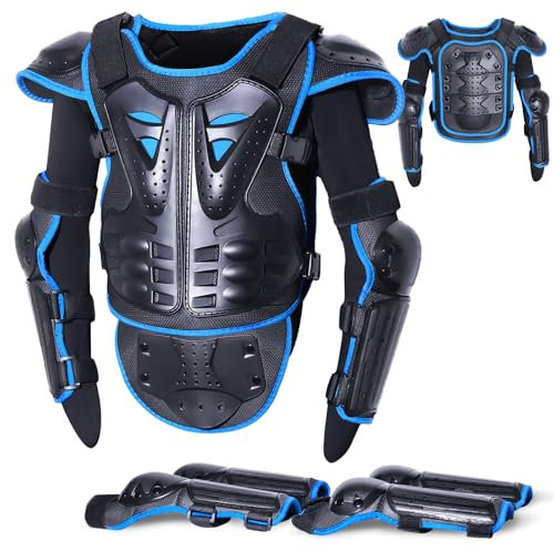 StarknightMT Full Body Kids Motorcycle Armor Suit - Upgraded Youth Dirt Bike Gear, Chest Back Spine Protective Set with Knee & Elbow Pads for Motocross, Skateboarding, Skiing, 3-10 Years Old (Blue)