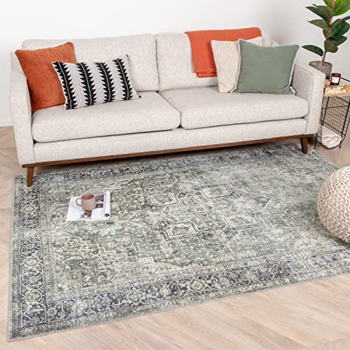 FRAAI | Home & Living Teppich Vintage - Lugan Grün - Polyester - Flachgewebe - Vintage - Modern, Orientalisch - Wohnzimmer, Esszimmer, Schlafzimmer - Carpet