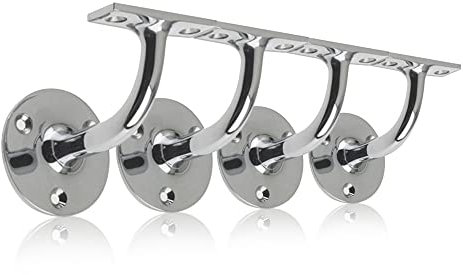 UAP Set of 4 Handrails for Stairs - Heavy Duty Handrail Brackets for Stair Bannister, Modern & Stylish Brackets for Flat Hand Rail (4 Pack, Satin Chrome)