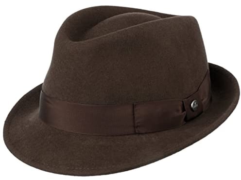 LIERYS Classic Wool Trilby Hut Damen Herren Wollfilz Outdoor wasserabweisend Packable Fedora Sommer Winter braun L (58-59 cm)