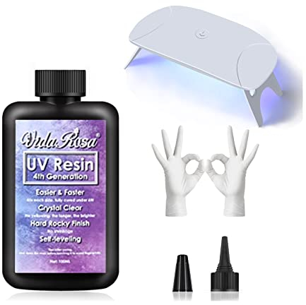 VidaRosa UV-Harz, 100 g, harter Typ, kristallklar mit UV-Lampe, UV-Harz, Starter-Set für Klebstoff/Schmuckherstellung/Bastelarbeiten, DIY/Harzkunst, schnellstes Härten