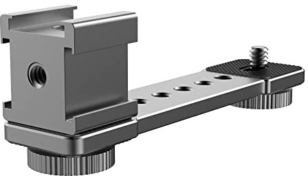 Triple Cold Shoe Extension Mount Bracket Bar with 1/4” 3/8” Camera Adapters for Attaching Gimbal, Video Light, Microphone Compatible with GoPro or DSLR Cameras