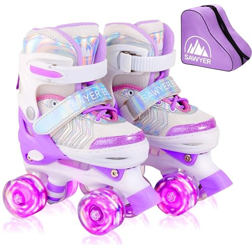 Sawyer Bikes - Patines Ajustables 4 Ruedas LED - Tallas 23 a 38 (Morado, S (27-30))