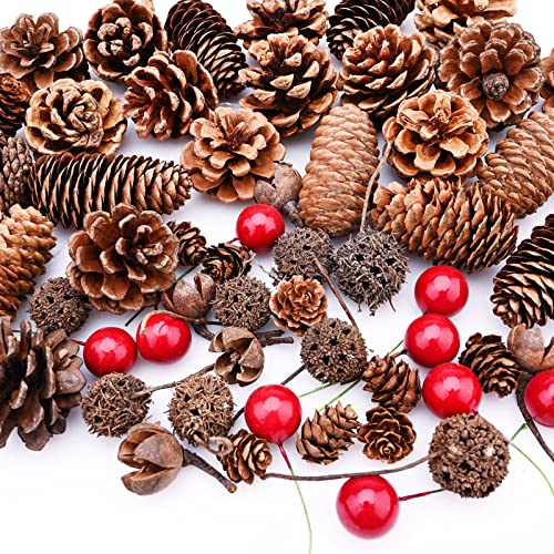 150 Stück Weihnachten Tannenzapfen Stechpalme Beeren Natürliche Tannenzapfen zum Basteln Weihnachtskranz Weihnachts baumschmuck Weihnachtsfeier Ornament Heimdekoration Winterdekoration