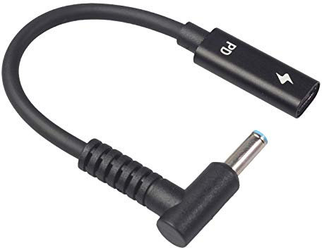 KVSERT Cable adaptador USB tipo C hembra a HP4506 de 90°, convertidor CC de enchufe de 4,5 x 3,0 mm con chip de sensor PD para portátil