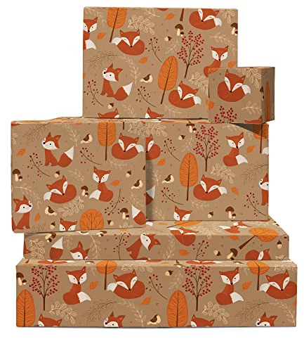 Fuchs-Geschenkpapier – 6 Bögen Geschenkpapier und Anhänger – braunes Geschenkpapier – für neue Baby – Herbst – süßes Geschenkpapier für Kinder – mit Aufkleber – von Central 23