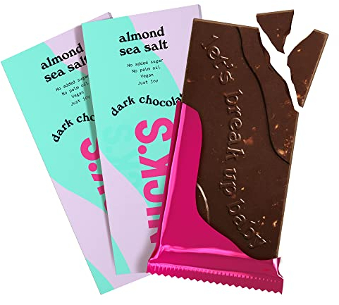NICKS Chocolat noir amande-fleur de sel, Sans Sucres Ajouté, Barre Keto, Chocolat à faible teneur en glucides lowcarb, sans gluten et sans huile de palme (3x75g)