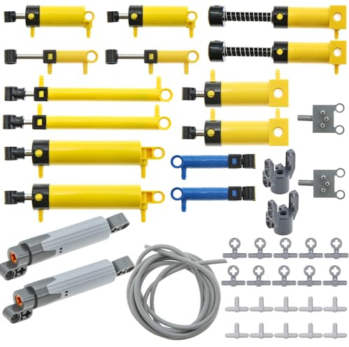 Habow 19Pcs Pneumatik-Technik-Teile-Kit Kompatibel mit Mainstream-Marken-Pneumatikzylinder-Luft-Pumpe, Druckstangenschalter, Kolbenschlauch, Technic, Linearantrieb, MOC-Ersatzteile.